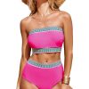 Women's Rose Red Contrast Banding Tube Bikini High Waist 2-Piece Swimsuit - Image 33