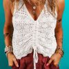 Women's Beige Trendy Hollowed Knit V Neck Drawstring Sweater Vest - Image 6