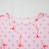 Women's Pink Bow Knot Polka Dot Print Short Sleeve Top Lounge Set - Image 14