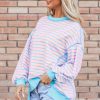 Women's Pink Stripe High-Low Pullover Tunic Sweatshirt - Image 3