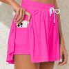 Women's Rose Red Drawstring Elastic Waist Lined Ruffle Shorts Bikini Bottom - Image 7