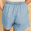 Plus Size Beau Blue Washed Chambray Drawstring Elastic Waist Shorts for Women - Image 2