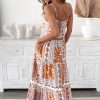 Women's Orange Multi Printed Maxi Dress with Ricrac Trim and Spaghetti Straps - Image 2