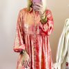 Women's Peach Blossom Metallic Sheen Puff Sleeve Mini Shirt Dress - Image 7