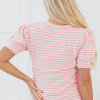 Women's Pink Stripe Textured Puff Sleeve Crewneck Top - Casual Chic - Image 2