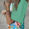 Women's Green Floral Print Eyelet Embroidered Short Sleeve Top - Perfect for Casual and Dressy Occasions - Image 11