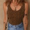 Women's Brown Leopard Printed Sleeveless Scoop Neck Bodysuit for Casual Wear - Image 7