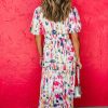 Women's Rose Abstract Print Short Puff Sleeve Tiered Maxi Dress - Image 2