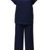 Women's Navy Blue Solid Color Textured Short Sleeve Top and Casual Pants Set - Image 8