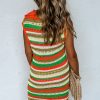 Chic Women's Yellow Stripe Eyelet Sleeveless Buttoned Split Neck Sweater Dress - Image 2