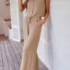 Women's Goat Color Buttoned Vest & Drawstring Wide Leg Pants 2-Piece Set - Image 7