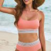 Women's Peach Blossom Striped Patchwork High Waist Bikini Swimsuit - Spaghetti Strap Design - Image 8