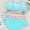 Women's Turquoise Striped Patchwork High Waist Bikini Swimsuit with Spaghetti Straps - Image 21