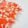 Women's Orange Floral Ruffle Sleeve Print Top with Stylish V Neck - Image 18