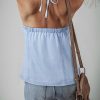 Women's Beau Blue Knotted Open Back Halterneck Denim Tank Top - Image 2