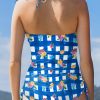 Women's Blue Gingham Halter Ruched Bodice One Piece Swimsuit with Drawstring Ties - Image 9