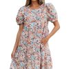 Women's Apricot Bohemian Floral Print Short Puff Sleeve Mini Dress - Image 22