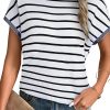 Women's White Stripe Knitted Bat Sleeve T-Shirt for Casual Elegance - Image 9