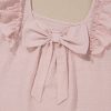 Women's Gossamer Pink Textured Blouse with Bow Knot and Frilled Butterfly Sleeves - Image 13