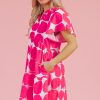 Women's Rose Polka Dot Flutter Sleeve Notched Neck Tiered Mini Dress - Image 3