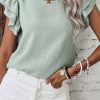 Women's Clearly Aqua Solid Color Ruffled Short Sleeve Casual Blouse - Image 2