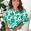 Women's Green Floral Printed Ruffled Short Sleeve Blouse - Stylish and Comfortable - Image 3