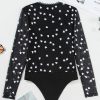 Women's Elegant Black Heart Shape Mesh Patchwork Square Neck Bodysuit - Image 9