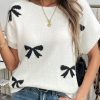 Elegant Women's Black Bow Pattern Knit Short Sleeve Sweater - Image 5