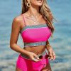 Women's Rose Red Contrast Banding Tube Bikini High Waist 2-Piece Swimsuit - Image 8