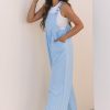 Women's Beau Blue Checkered High Waist Wide Leg Overall with Pocket - Image 4