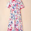 Women's Rose Abstract Print Short Puff Sleeve Tiered Maxi Dress - Image 10