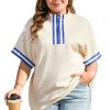 Women's Plus Size White Varsity Half Zip Textured Top with Navy Collar - Image 17