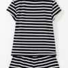 Women's Black and White Striped Short Sleeve Top and Shorts Set - Casual Summer Outfit - Image 5