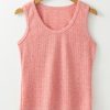 Women's Fuchsia Solid Color Textured U Neck Slim Tank Top for Daily Wear - Image 3