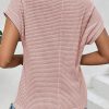 Elegant Women's Light Pink Lace Patchwork Waffle Short Sleeve Top - Image 2