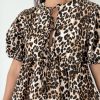 Women's Multicolour Leopard Tie Front Puff Sleeve Short Flared Dress - Casual Summer Style - Image 4