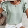 Women's Clearly Aqua Solid Color Ruffled Short Sleeve Casual Blouse - Image 7