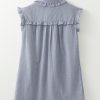 Women's Blue Stripe Frilled Sleeveless Mini Dress with Collar and Front Pocket - Image 11