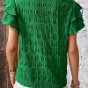 Women's Dark Green Textured Ruffled Sleeve Round Neck Top - Elegant and Playful Design - Image 2