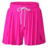 Women's Rose Red Drawstring Elastic Waist Lined Ruffle Shorts Bikini Bottom - Image 22