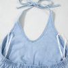 Women's Beau Blue Knotted Open Back Halterneck Denim Tank Top - Image 8