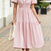 Women's Pink Puff Sleeve Pleated High Waist Flowy Long Dress - Perfect for Summer Occasions - Image 7