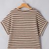 Women's Brown Stripe Textured Side Slits Crew Neck T-Shirt - Casual Summer Style - Image 7