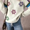 Women's White Daisy Flower Pointelle Knit Sweater - Image 7