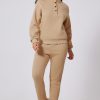 Women's Parchment Solid Half Button Sweatshirt and High Waist Sweatpants Set - Image 3