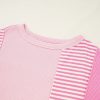 Trendy Women's Pink Stripe Color Block Patchwork Half Sleeve T-Shirt - Image 16