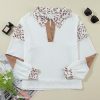 Women's White Leopard Patchwork Oversized Waffle Top - Image 12