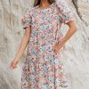 Women's Apricot Bohemian Floral Print Short Puff Sleeve Mini Dress - Image 5