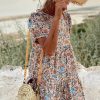 Women's Apricot Bohemian Floral Print Short Puff Sleeve Mini Dress - Image 11