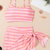 Women's Pink Gingham 3-Piece High Waist Bikini Set with Sarong - Image 9